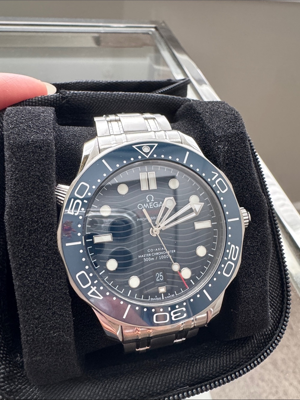 Omega Men's Dive Watch with Blue Dial and Silver Bracelet